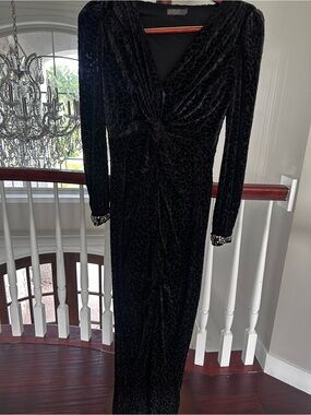 Elegant Black Velvet Twist-Front Maxi Dress